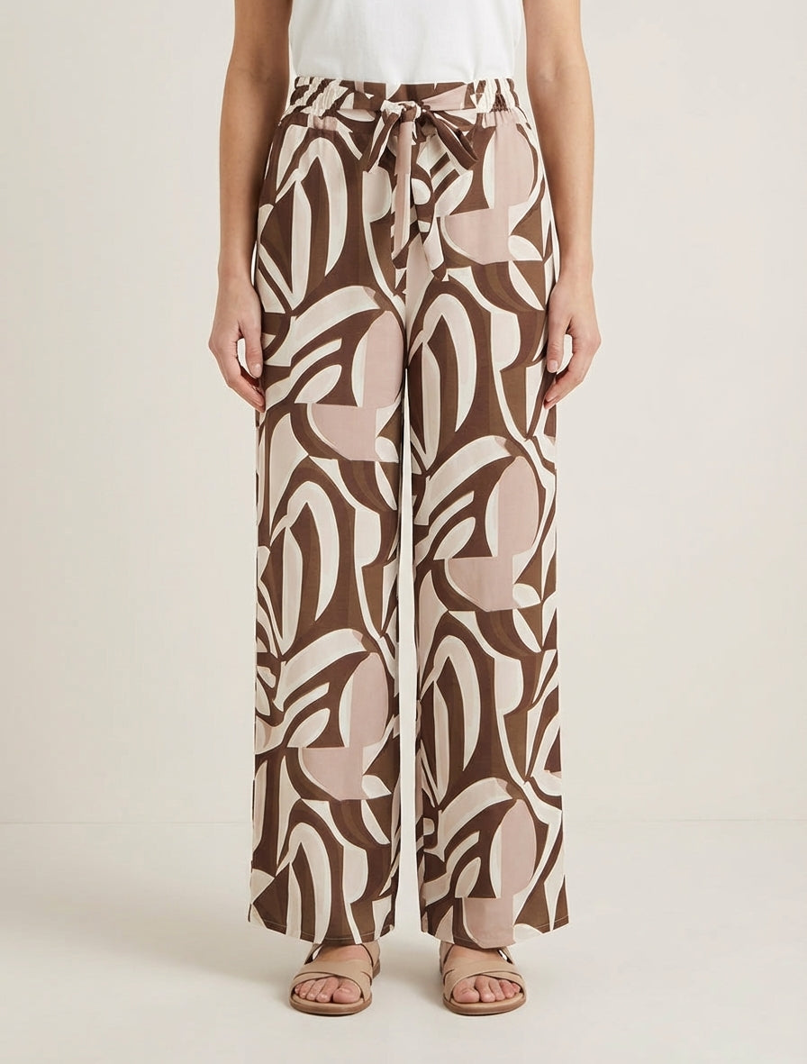 Pantalon ample imprimé graphique - Marron