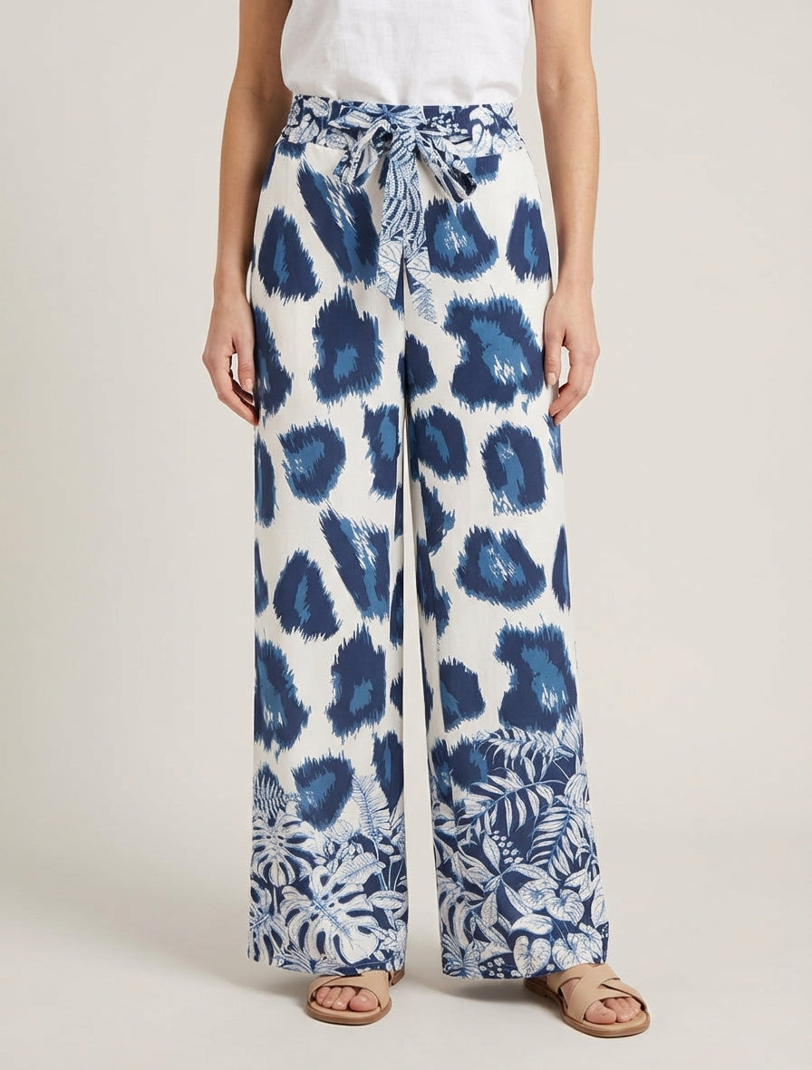 Pantalon ample imprimé léopard fantaisie - Marine