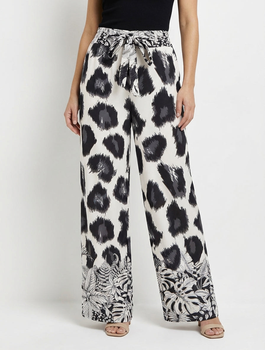 Luchtige broek met fantasieleopardprint - Zwart