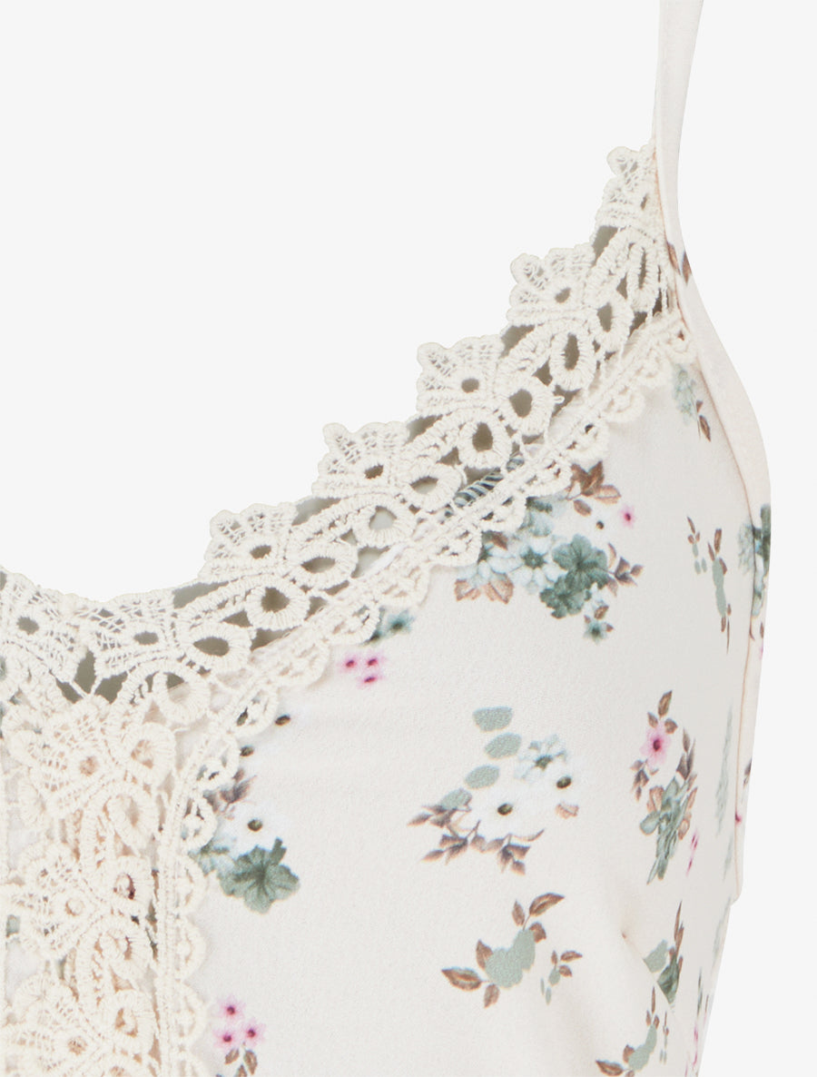 Robe longue imprimé petites fleurs à détail crochet - Kaki - 3