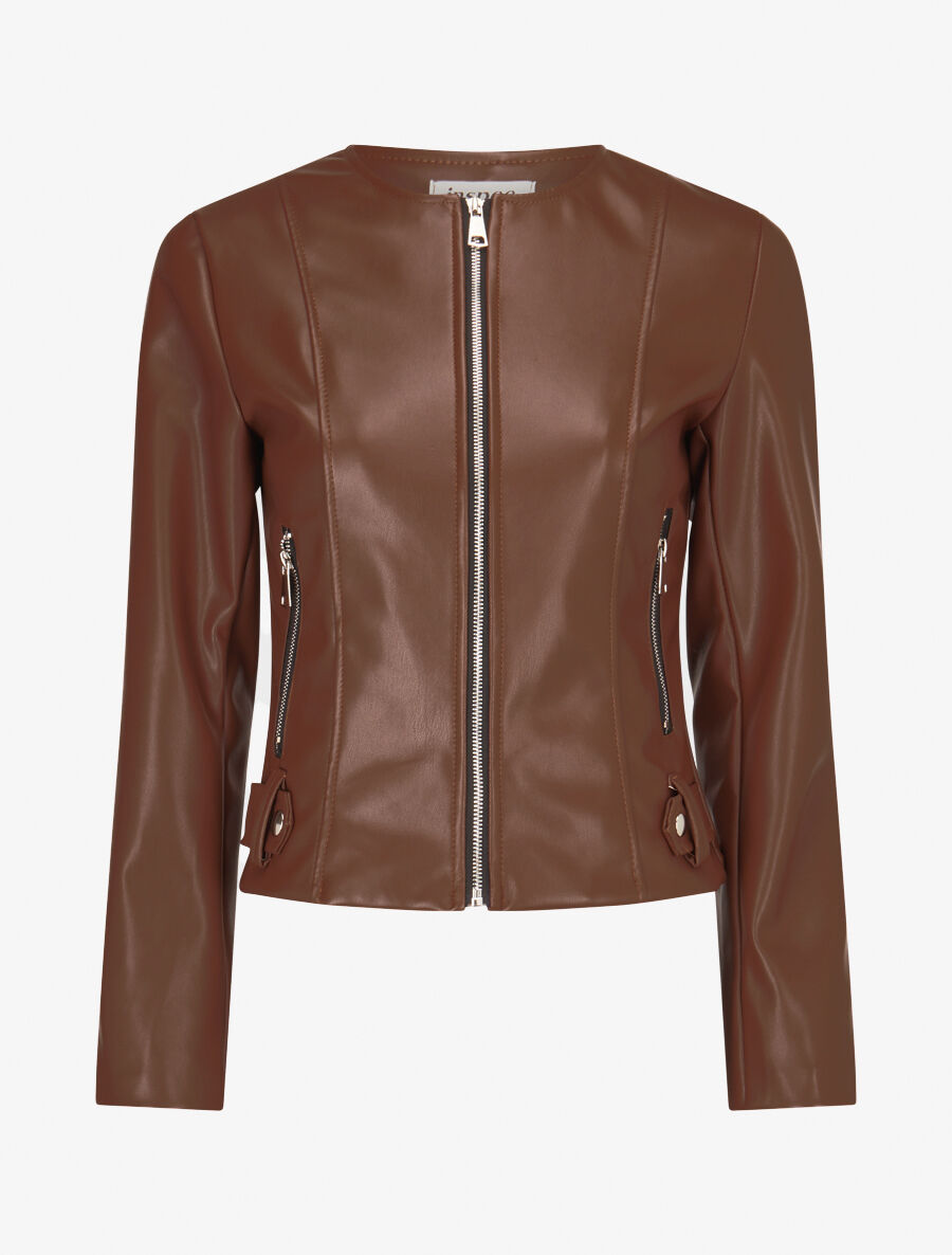Veste moulante en simili - Marron - 5