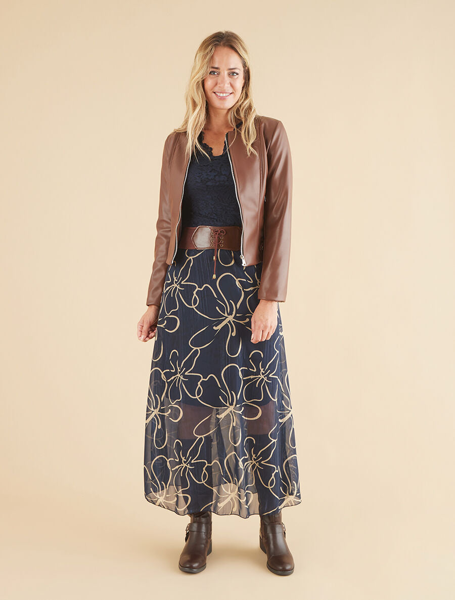 Veste moulante en simili - Marron - 4