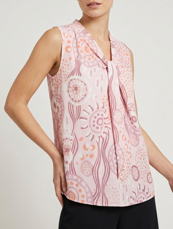 Mouwloze top met grafische print - Roos