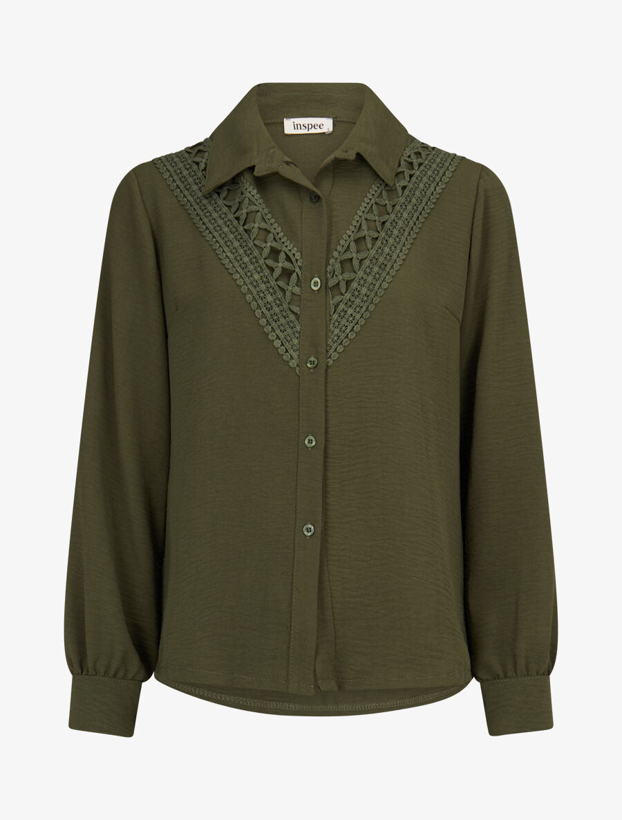 Chemise fluide à empiècement en crochet - Kaki - 1