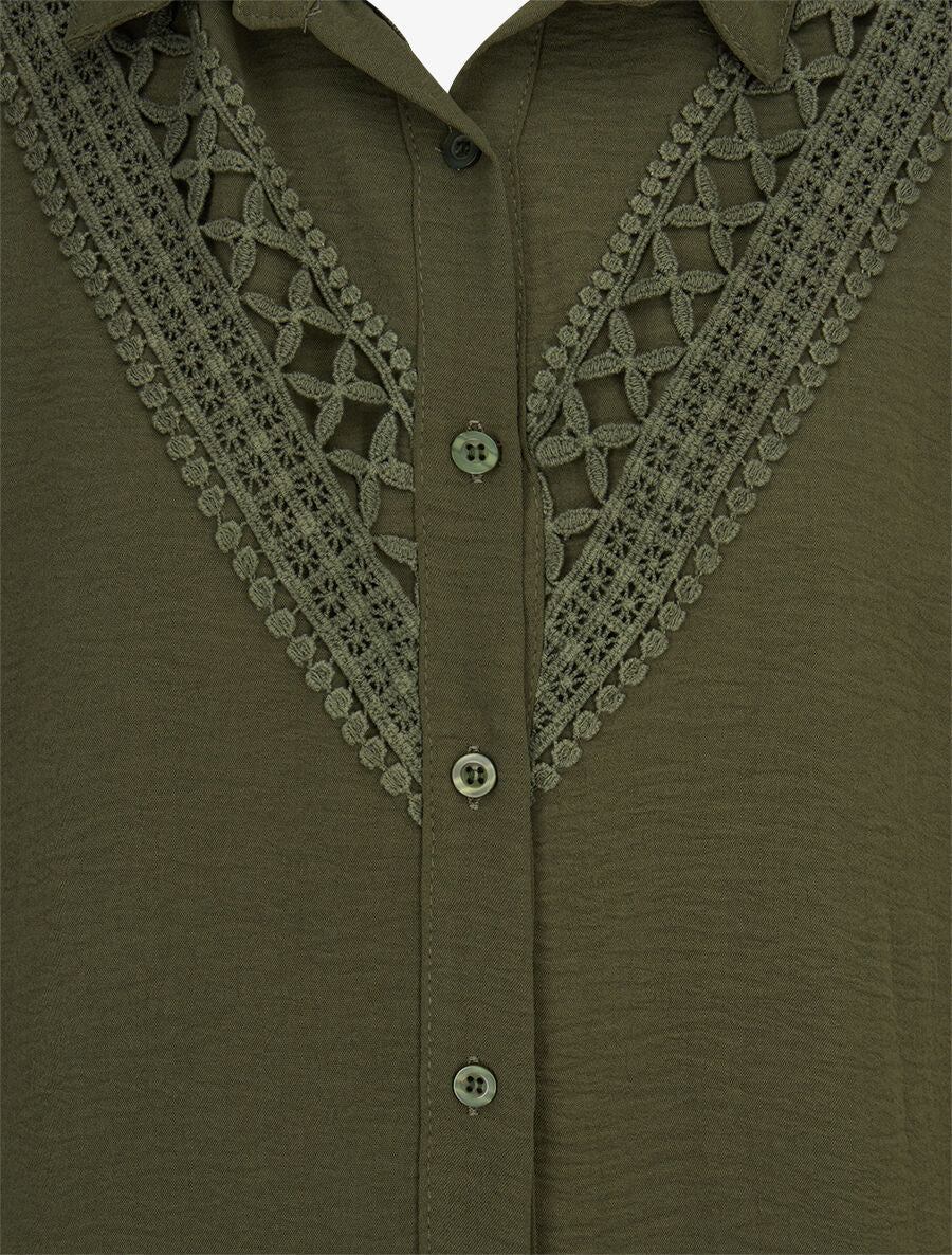 Chemise fluide à empiècement en crochet - Kaki - 3