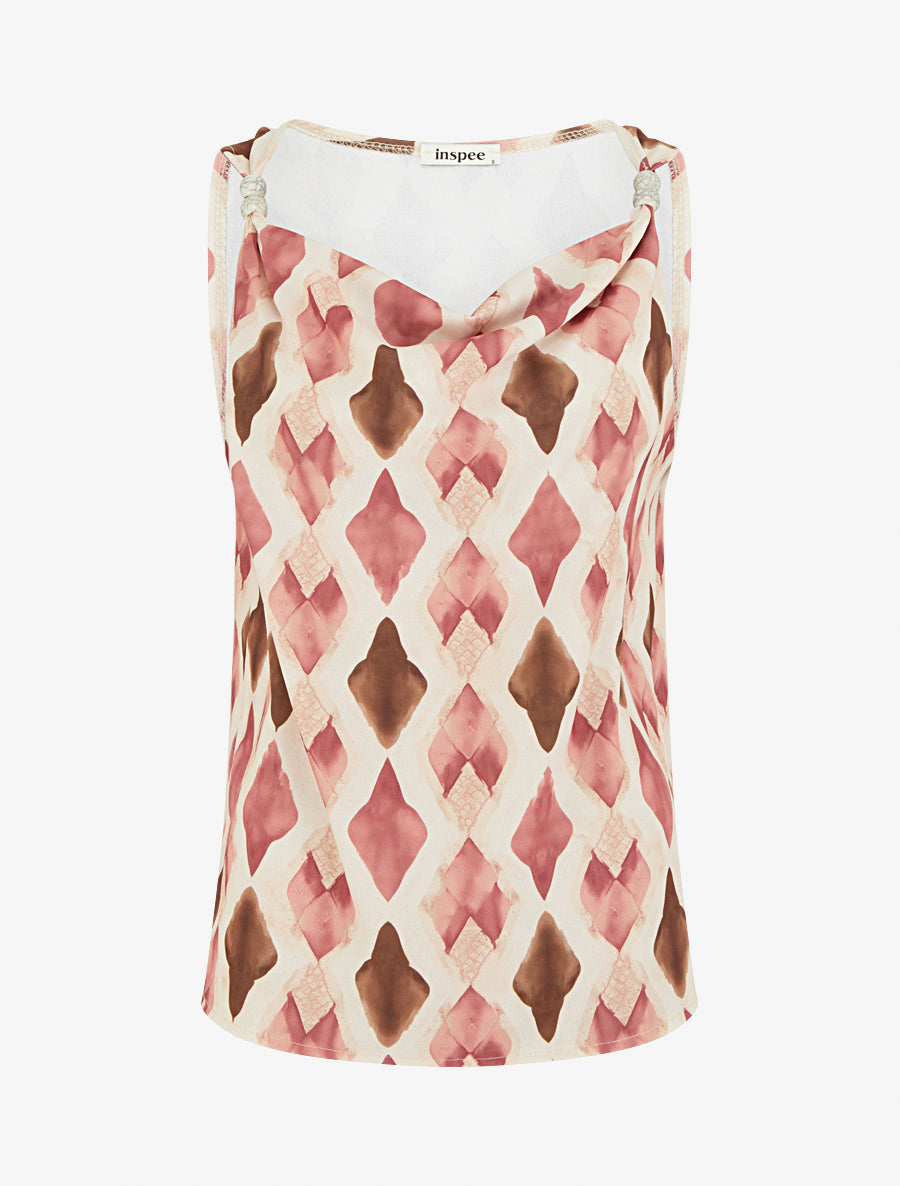 Top imprimé graphique à bretelles perlées - Vieux rose - 1