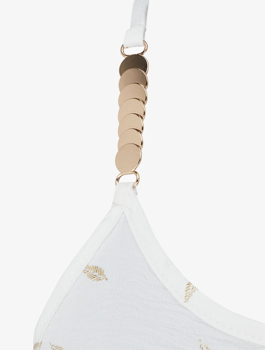 Débardeur à bretelles bijoux et imprimé plume - Blanc - 3