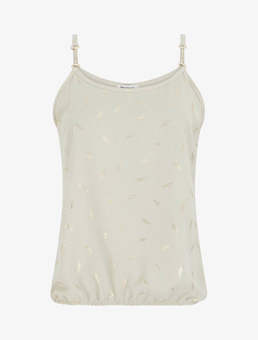 Débardeur à bretelles bijoux et imprimé plume - Beige