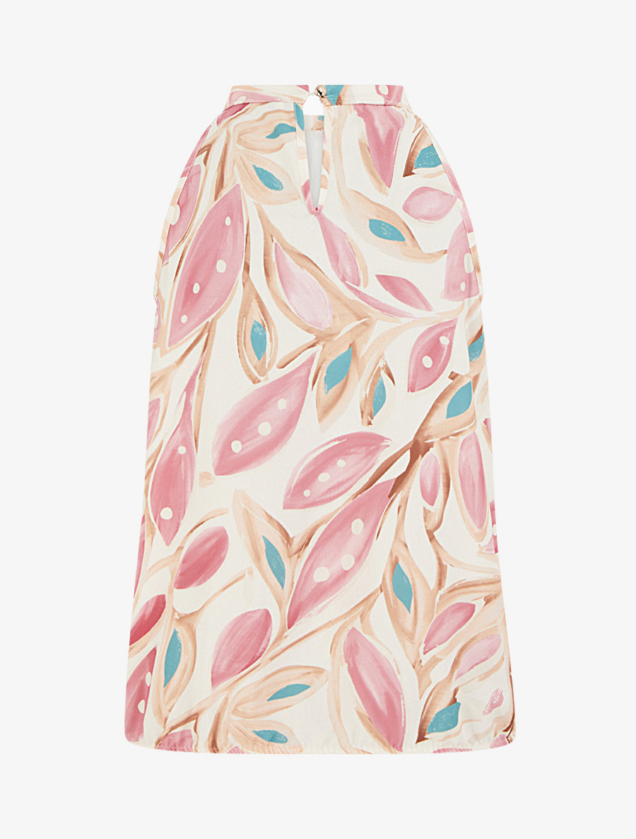 Top boule à col américain imprimé végétal - Rose - 2