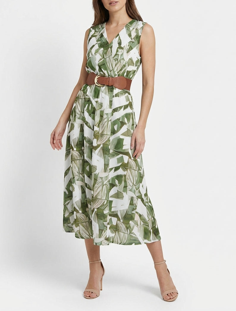 Robe sans manches imprimé fantaisie - Kaki