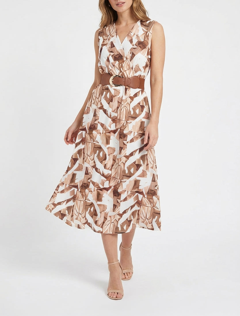 Robe sans manches imprimé fantaisie - Camel