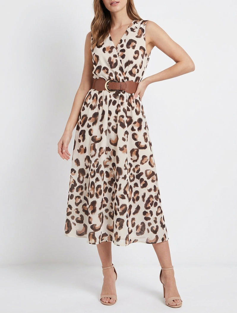Robe sans manches imprimé léopard - Marron