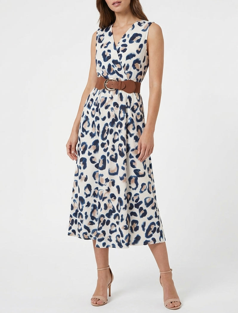 Robe sans manches imprimé léopard - Marine