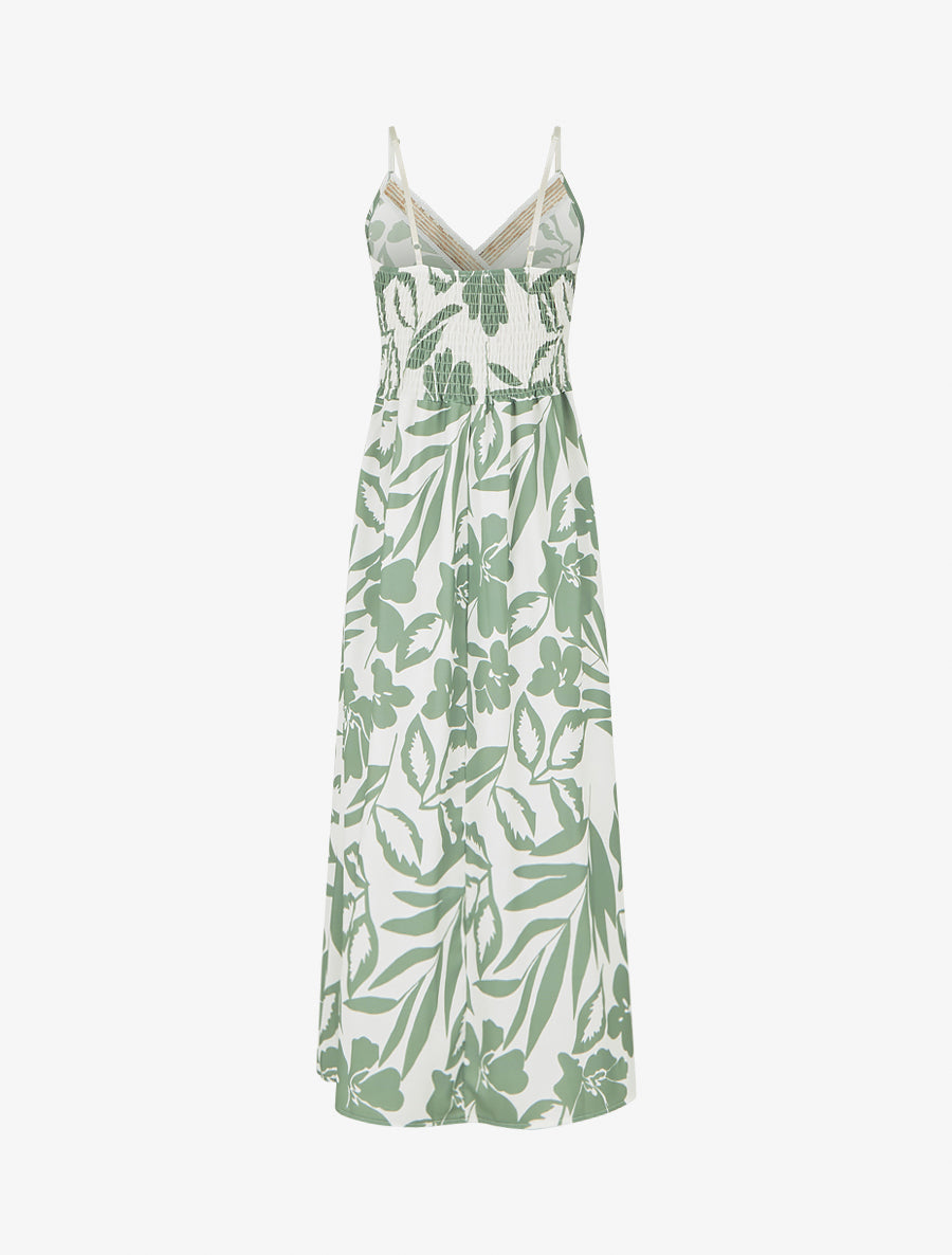 Robe fleurie à empiècement broderie - Kaki - 2