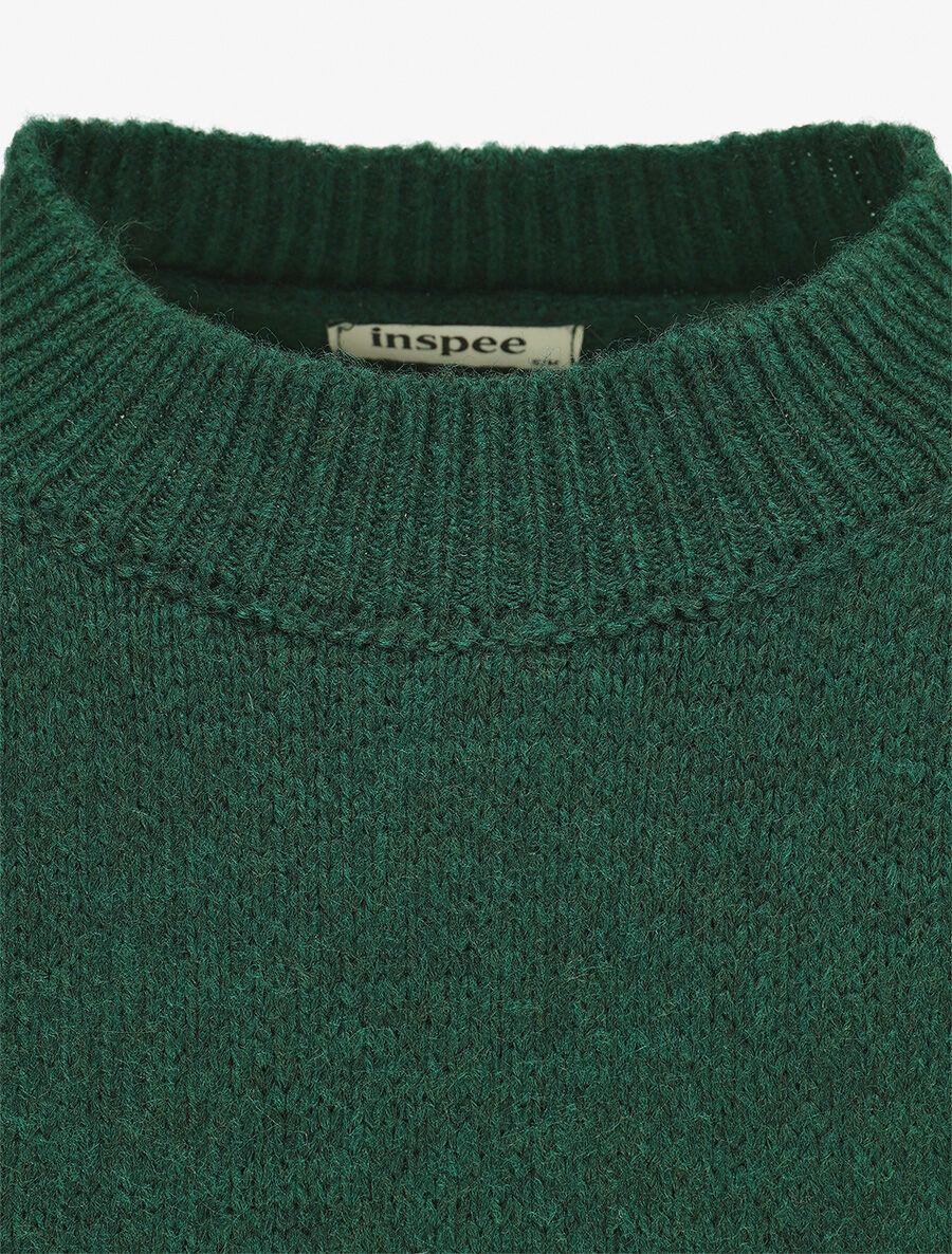 Pull imprimé géométrique et col rond - Vert sapin - 3