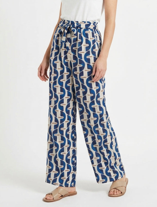 Pantalon élastiqué à imprimé graphique - Marine