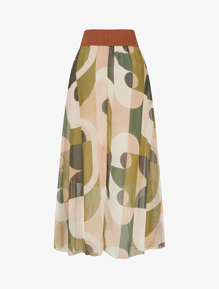 Jupe longue imprimé abstrait - Kaki - 2