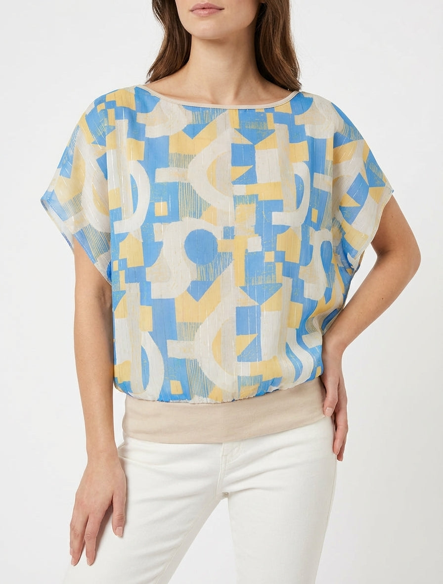 Top boule manches courtes imprimé graphique - Bleu clair