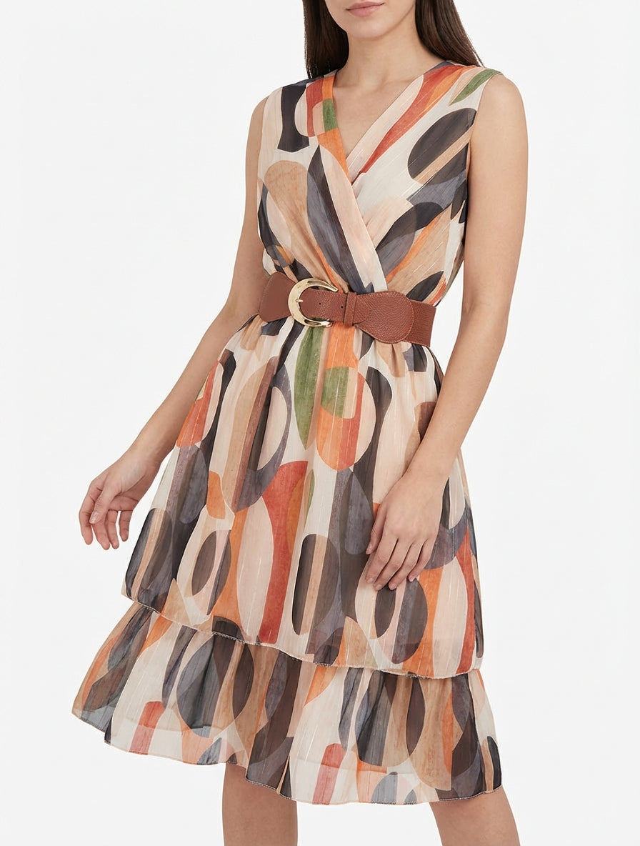 Robe patineuse sans manches imprimé fantaisie - Noir