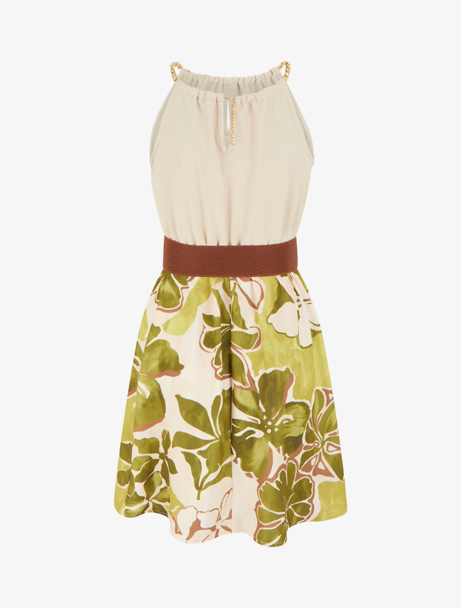 Robe à bretelles chaînes imprimé grandes fleurs - Vert olive - 2