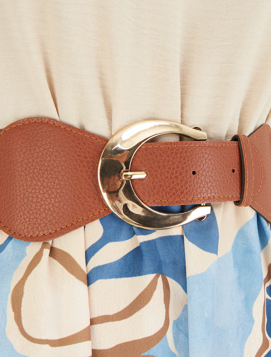 Robe à bretelles chaînes imprimé grandes fleurs - Bleu clair - 3