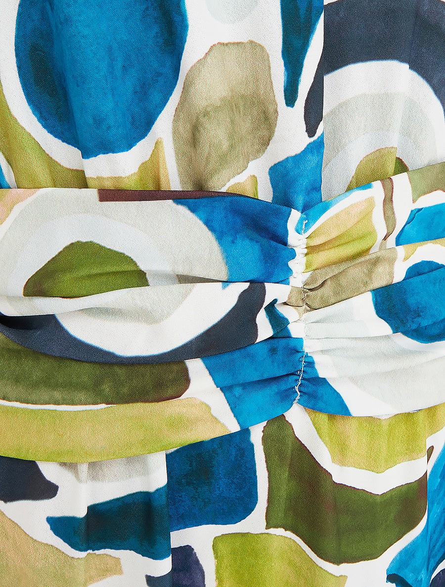 Robe imprimé abstrait à taille élastiquée - Bleu canard - 3