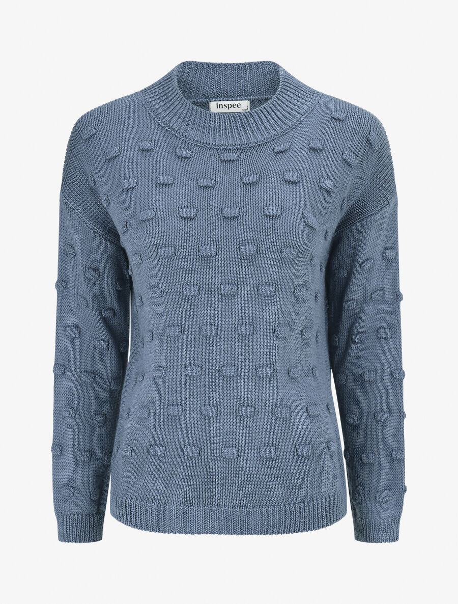 Pull en maille à rectangles en relief - Bleu charrette - 1