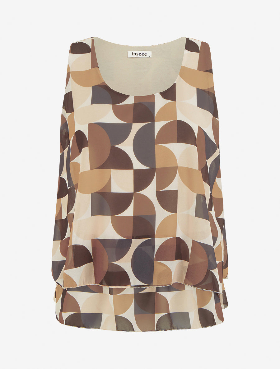 Top imprimé graphique à bords volantés - Marron - 1