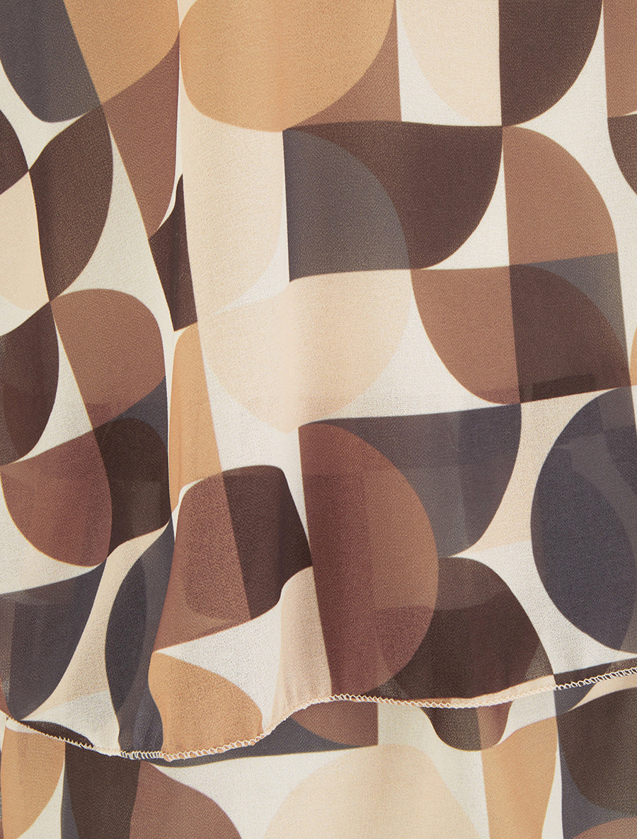 Top imprimé graphique à bords volantés - Marron - 3