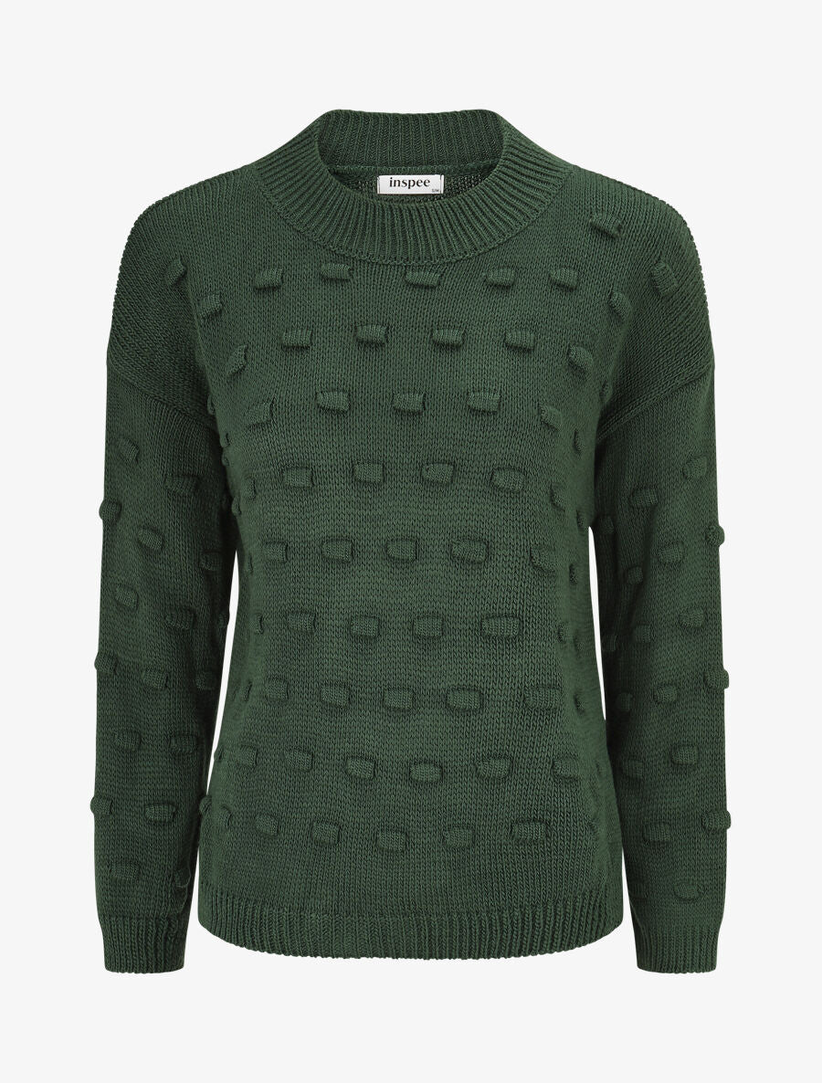 Pull en maille à rectangles en relief - Vert sapin - 1