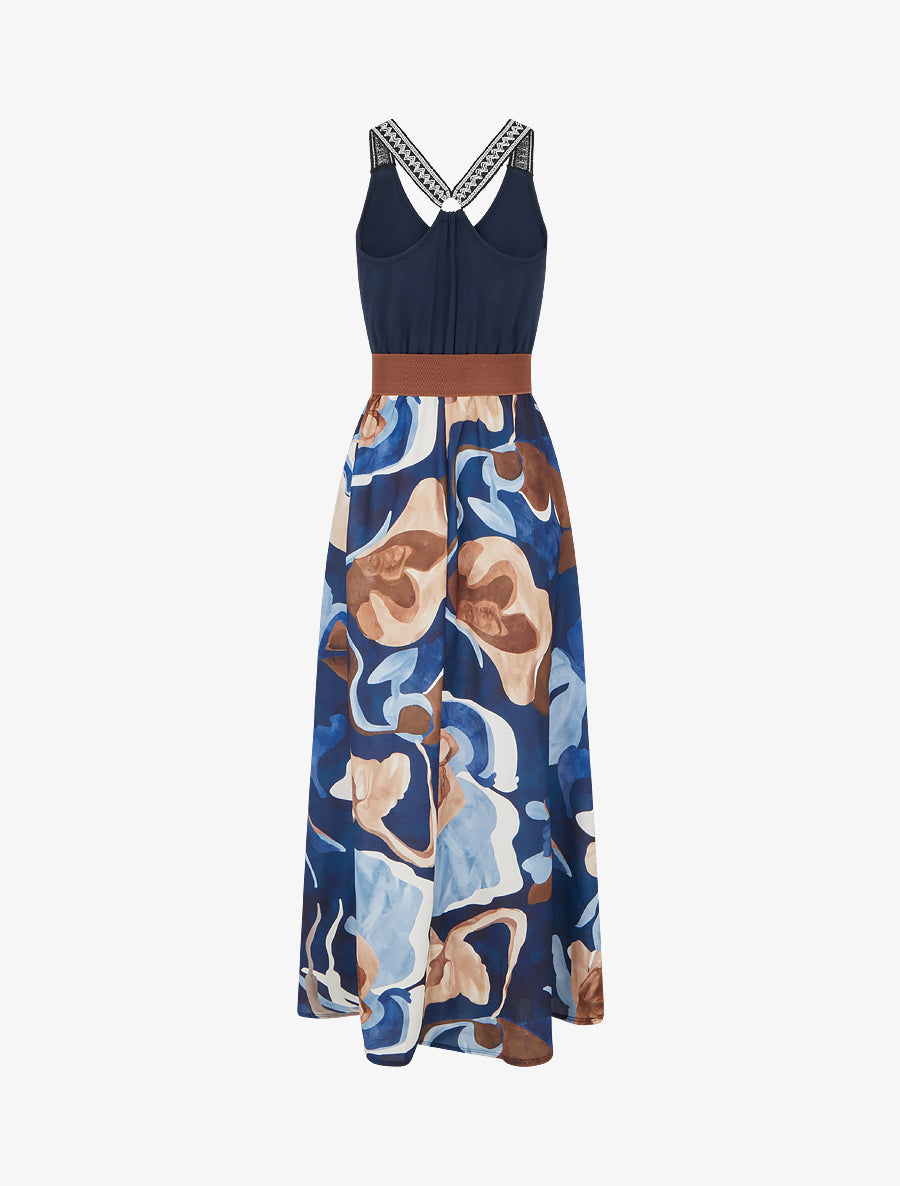 Robe longue imprimé fantaisie - Marine - 2