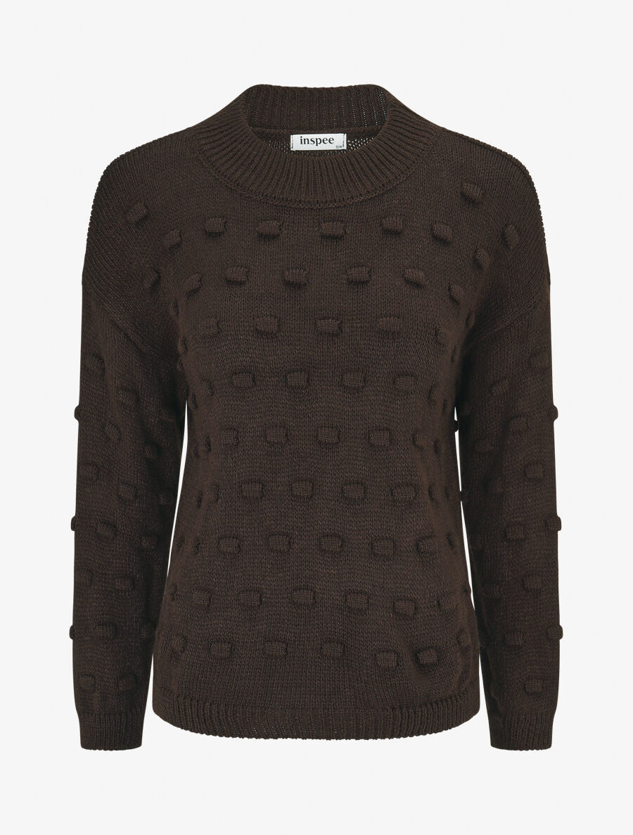 Pull en maille à rectangles en relief - Chocolat - 1