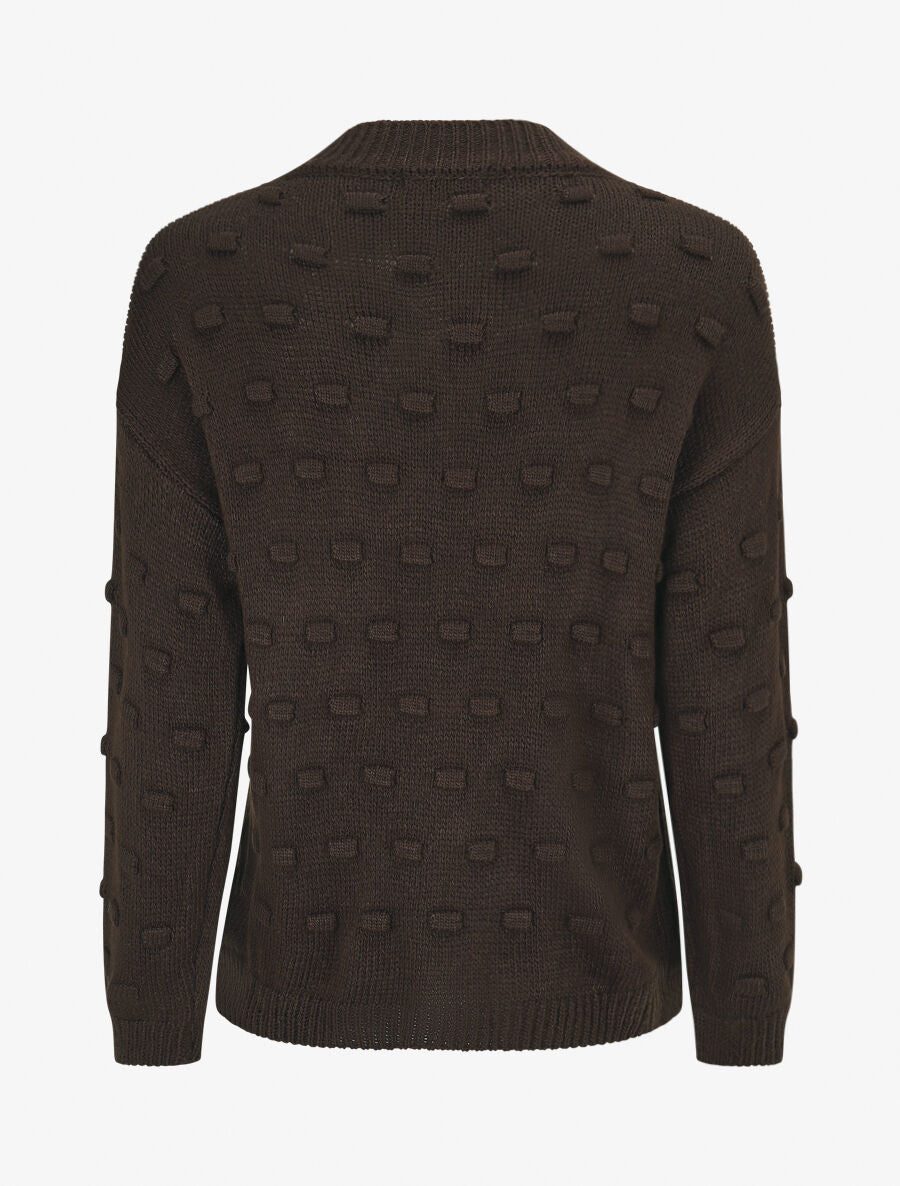 Pull en maille à rectangles en relief - Chocolat - 2