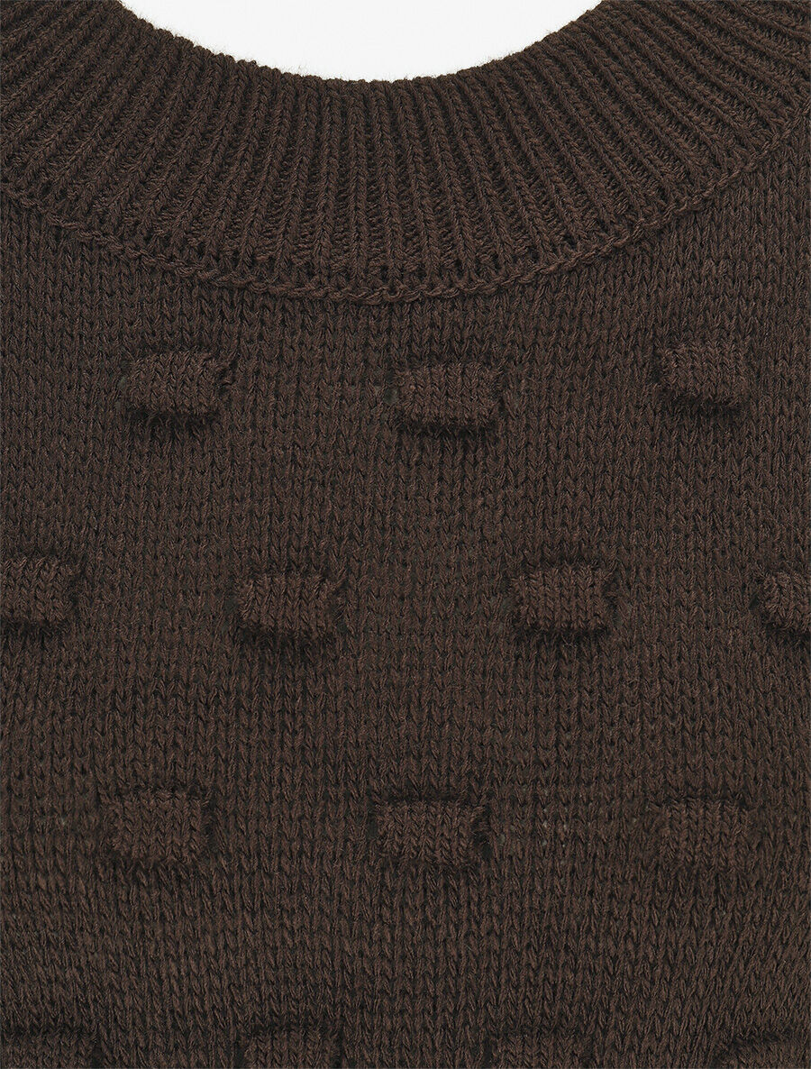 Pull en maille à rectangles en relief - Chocolat - 3