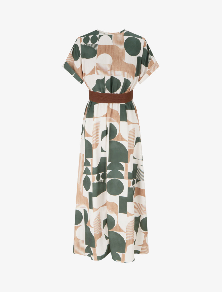 Robe longue manches courtes imprimé graphique - Kaki - 2
