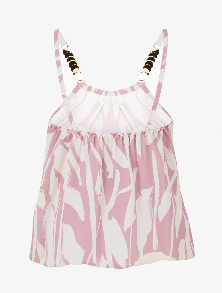 Caraco imprimé graphique à bretelles bijoux - Rose - 2