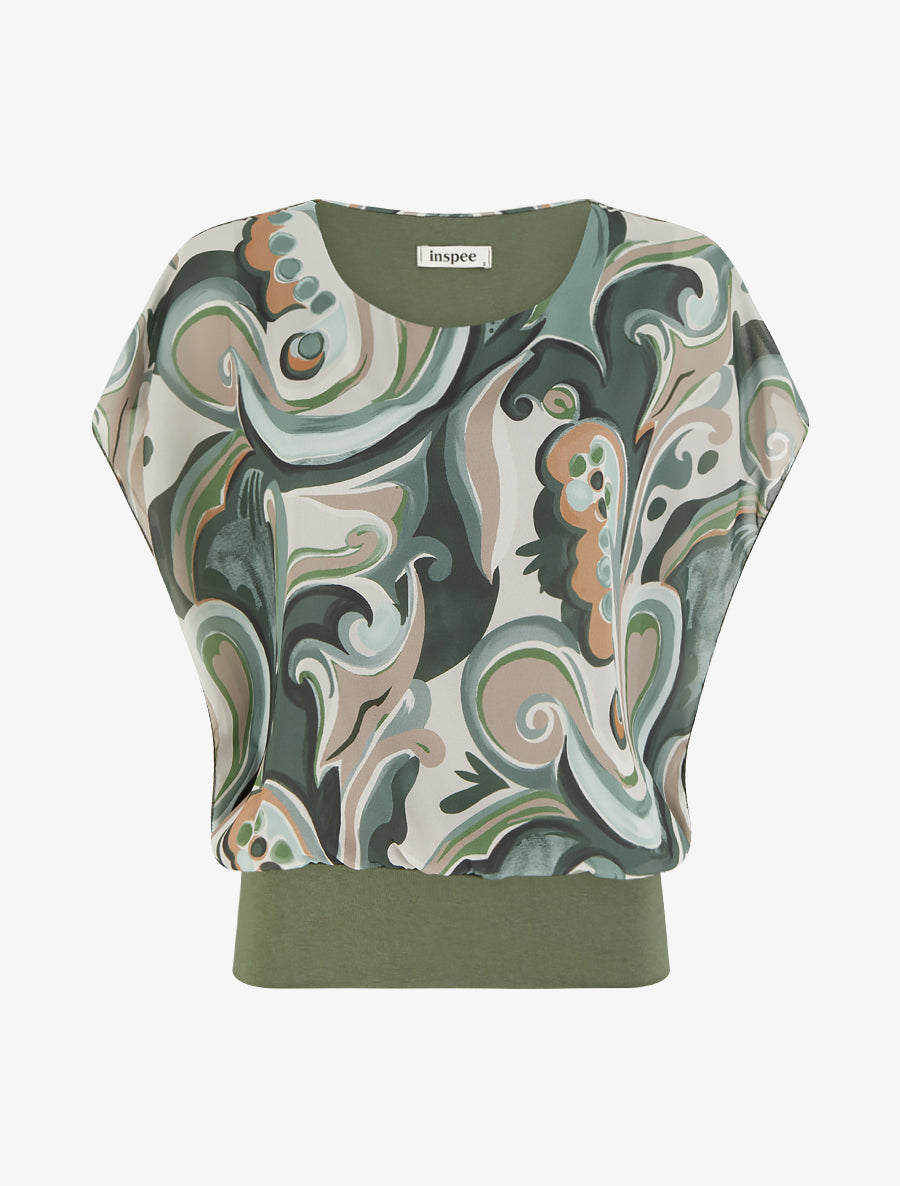 Top droit manches courtes imprimé arabesque - Kaki - 1