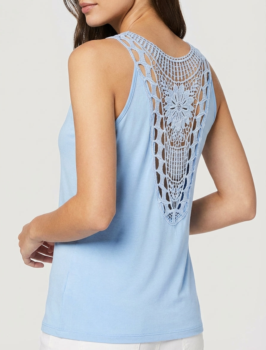 Débardeur droit à dos en crochet - Bleu ciel