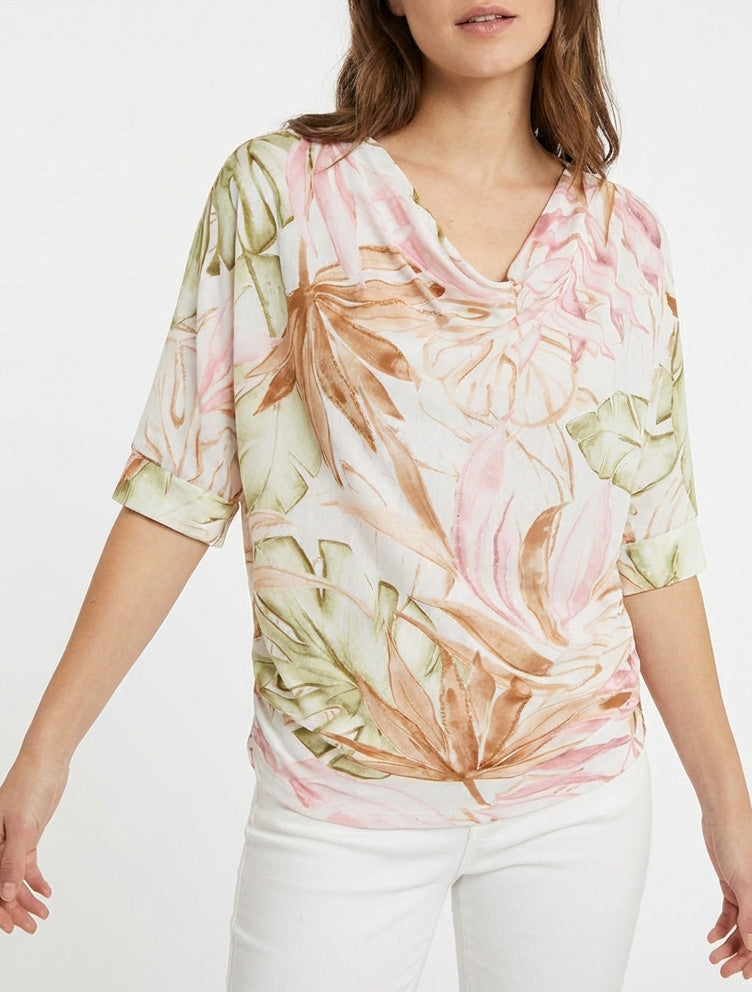 Top tropical manches 3/4 et effet plissé - Camel