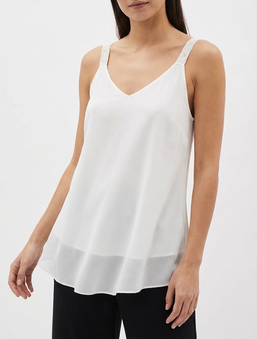 Caraco en voile à bretelles motif coeur - Blanc