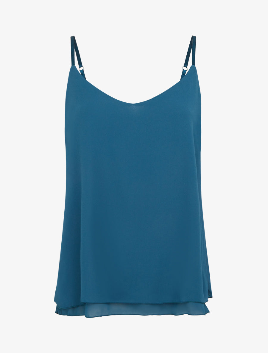 Caraco uni en voile superposé - Bleu canard - 1