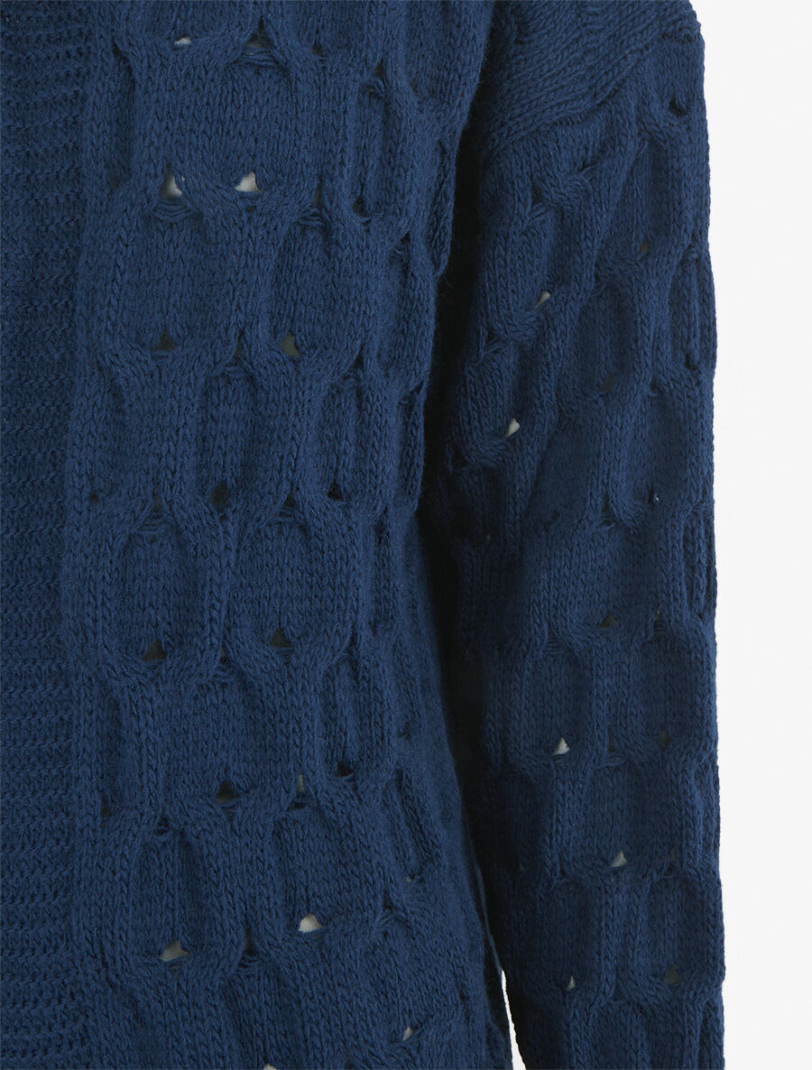 Gilet ouvert uni et torsadé - Marine - 3