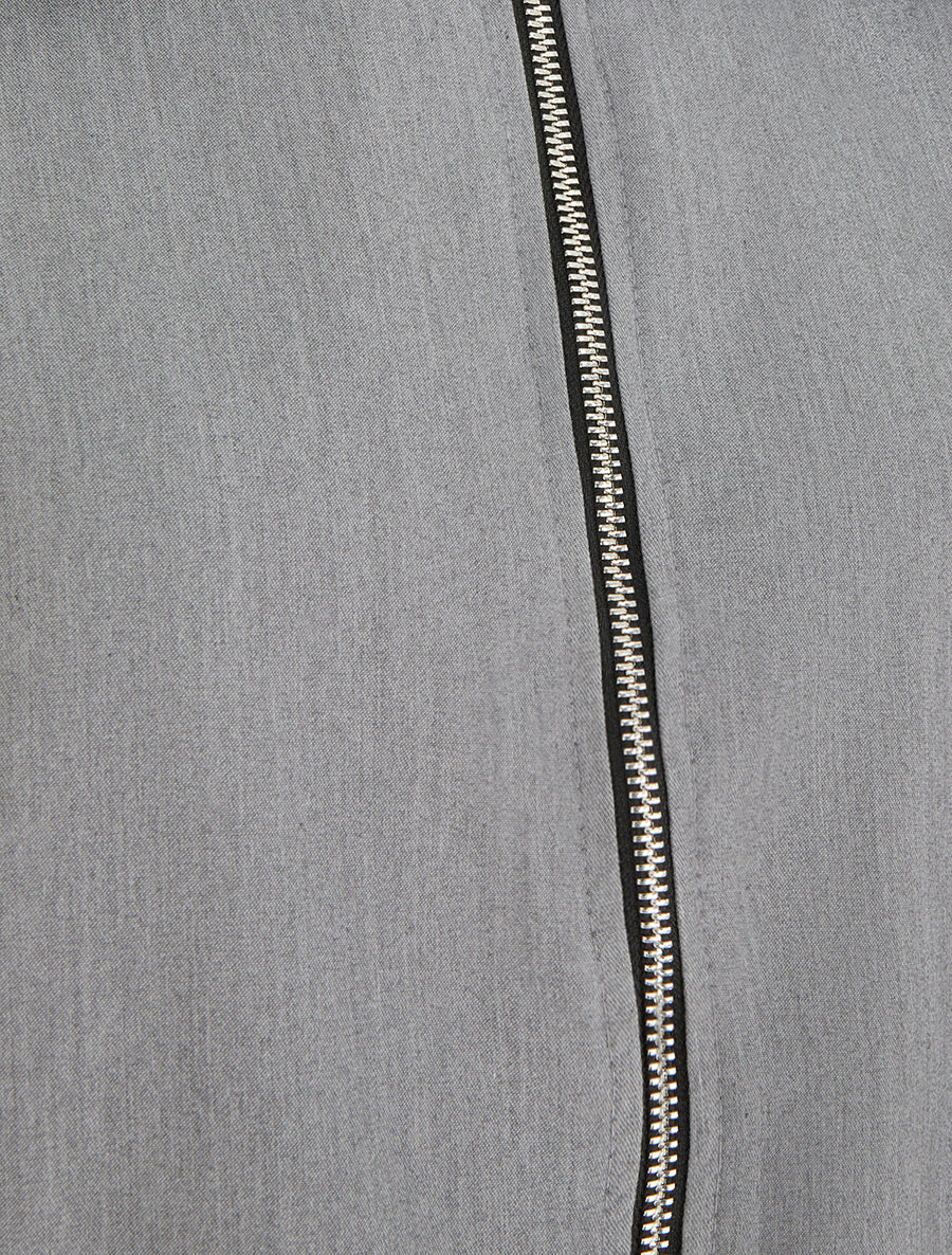 Veste droite zippée à col chemise - Gris - 3