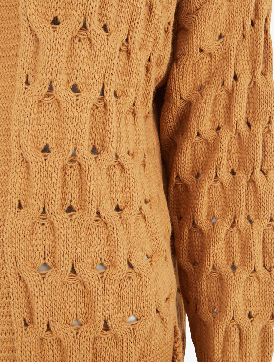 Gilet ouvert uni et torsadé - Camel - 3