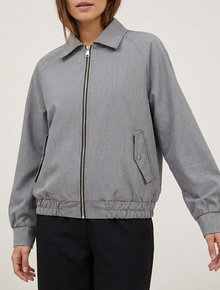 Veste ample zippée à bords élastiqués - Gris