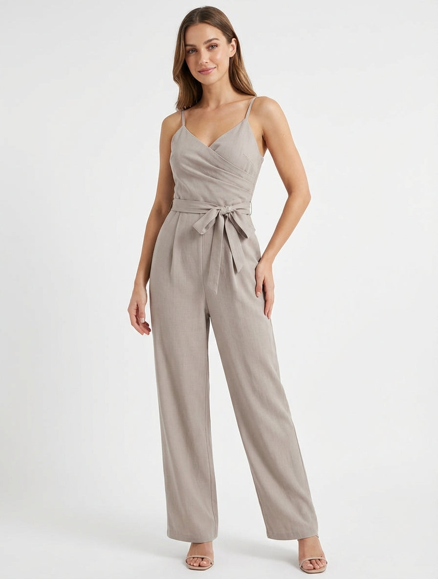 Combinaison droite à fines bretelles - Taupe clair
