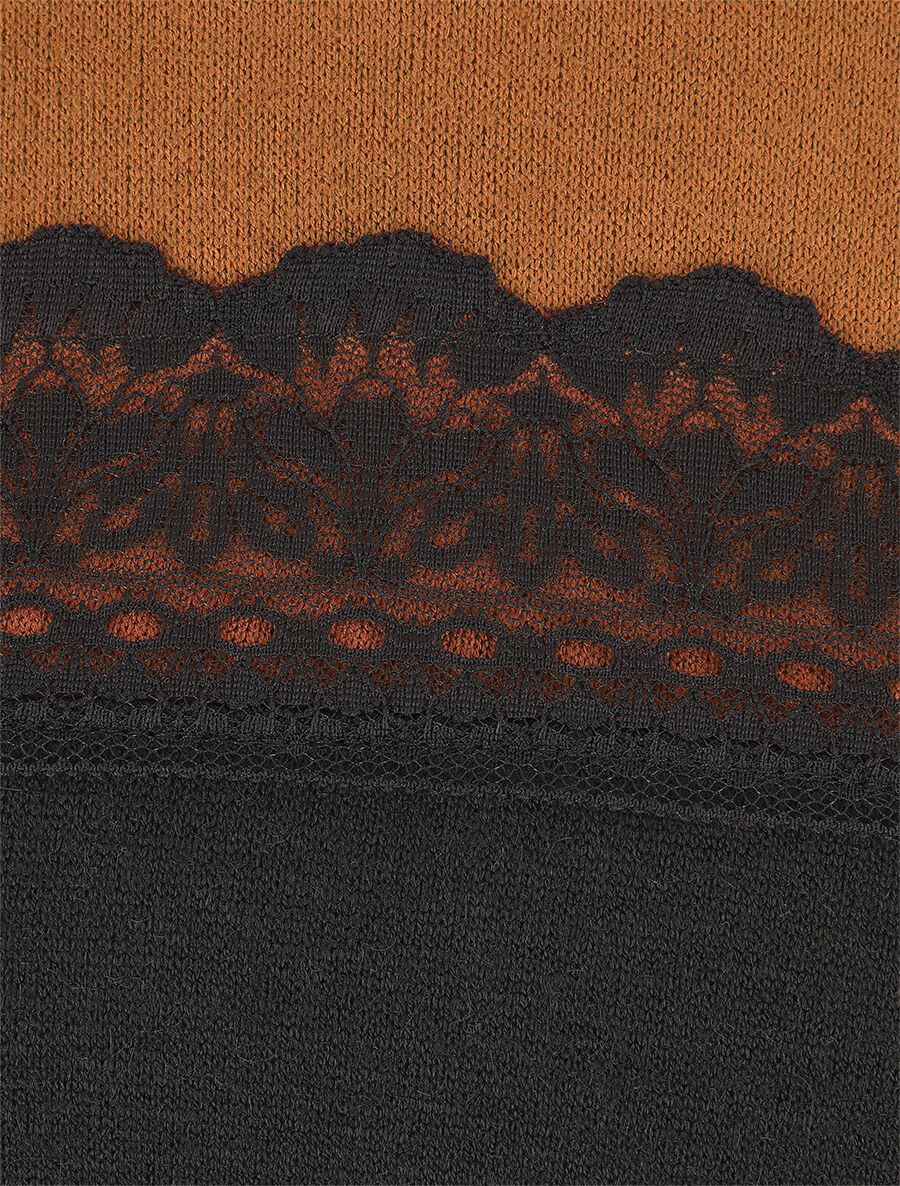 Pull fin et bande en dentelle - Marron - 3