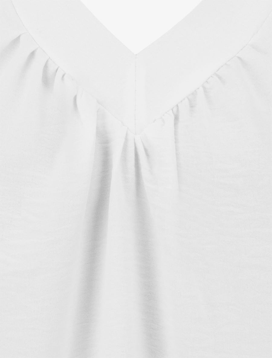 Top uni sans manches à col V - Blanc - 3