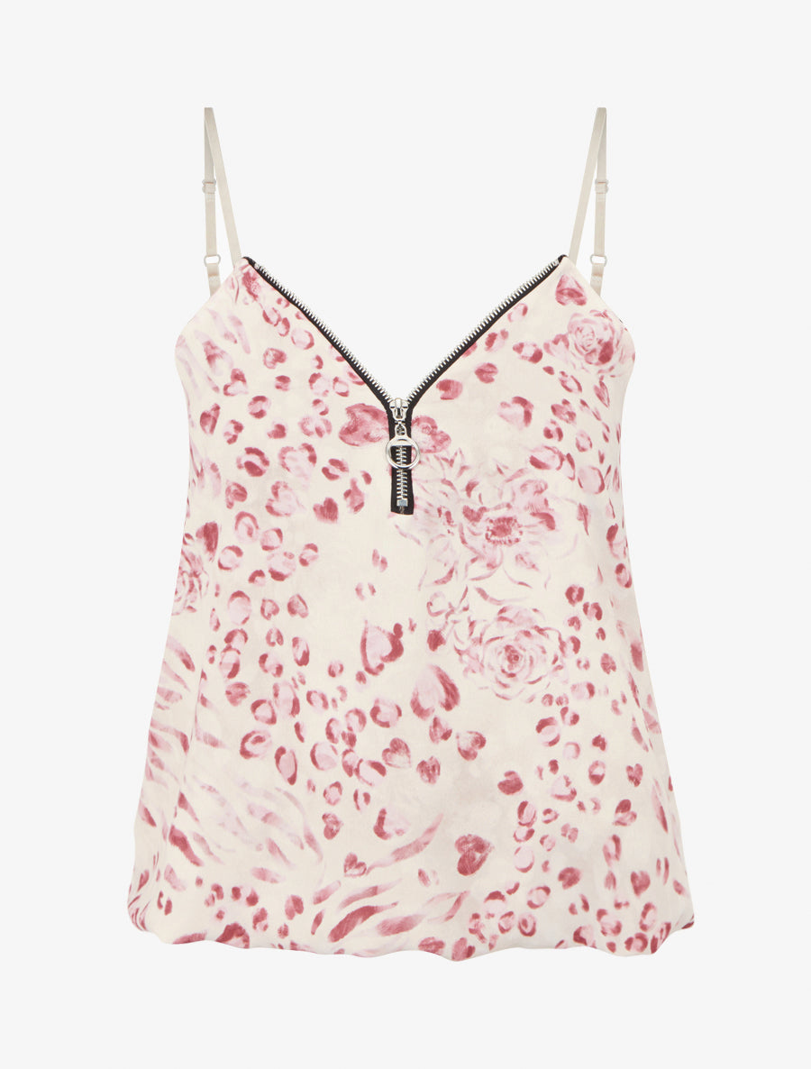 Caraco boule à zip et imprimé léopard fleuri - Rose - 1