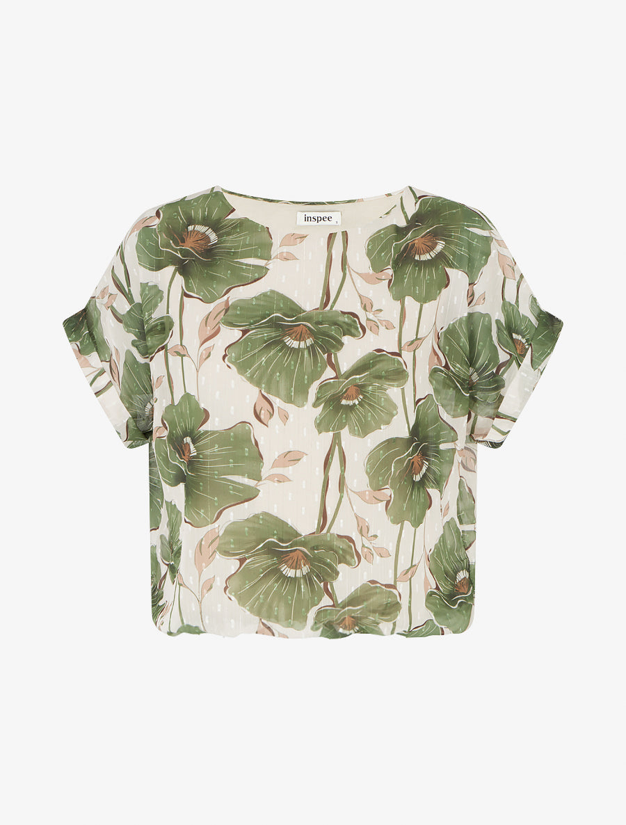 Top boule manches courtes à imprimé floral - Kaki - 1